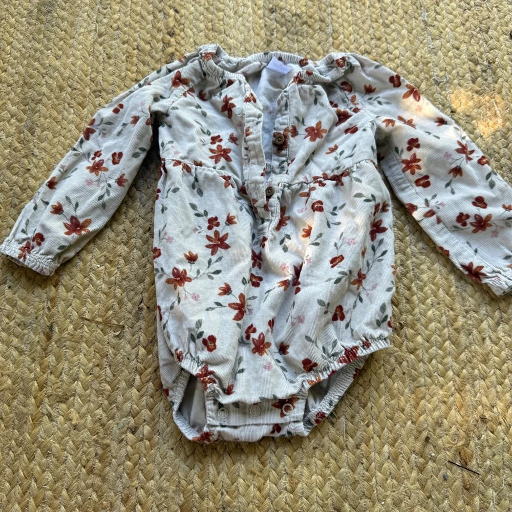 Carters Baby Girls Floral Corduroy Long Sleeve Romper Cream Rust 18M Fall Autumn